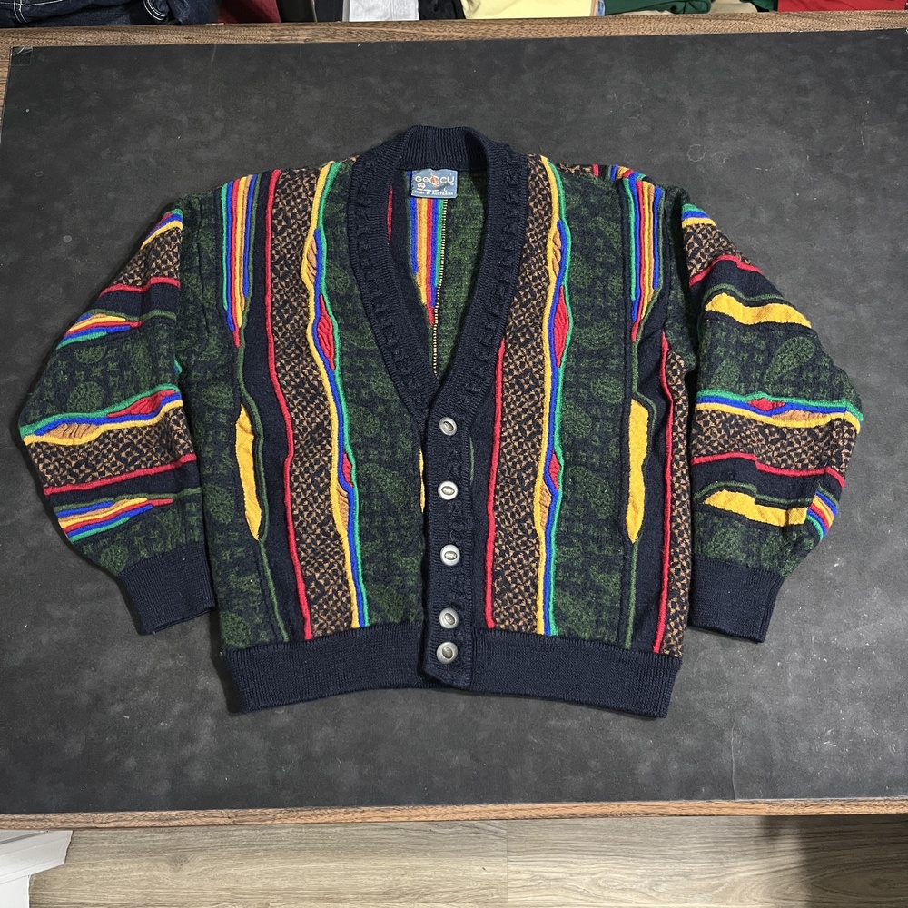 Vintage Geccu Wool Cardigan Sweater Mens Large Coogi Merino 3D Knit Australia